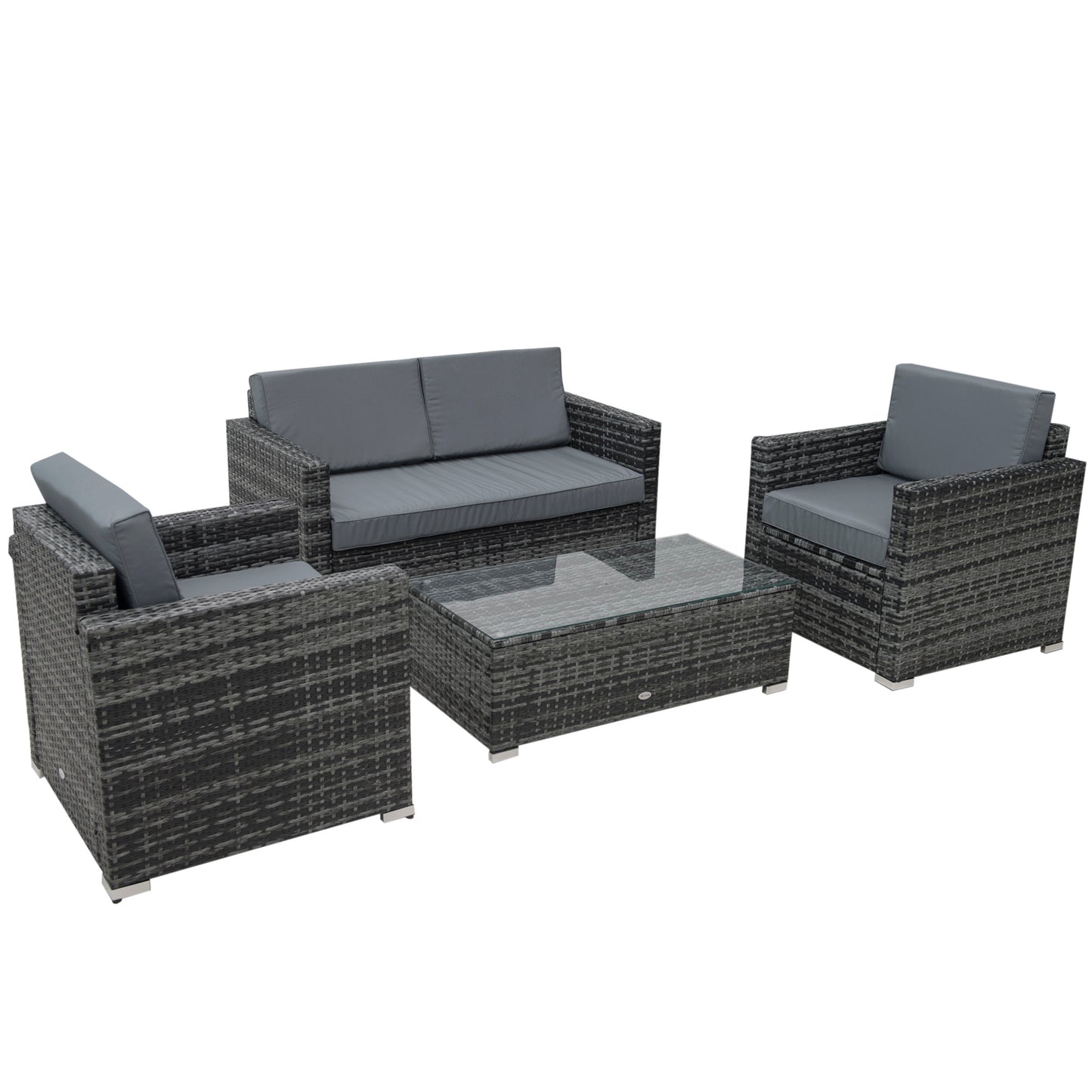 Photo of Outsunny 4 Pieces Wicker Steel Rattan Sofa Set Garden Chair Seat Furniture Patio Grey in Grey colour on a white background