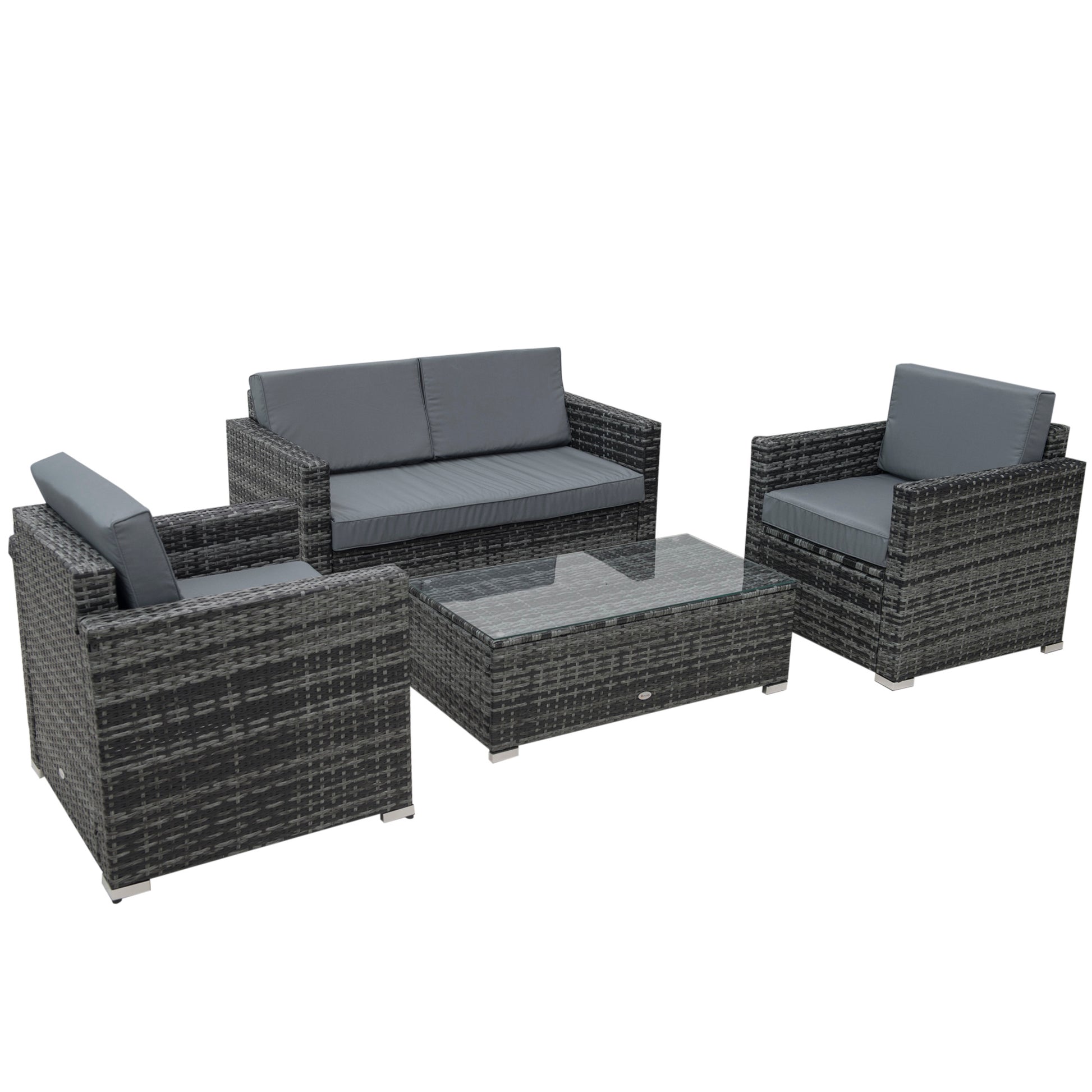 Photo of Outsunny 4 Pieces Wicker Steel Rattan Sofa Set Garden Chair Seat Furniture Patio Grey in Grey colour on a white background