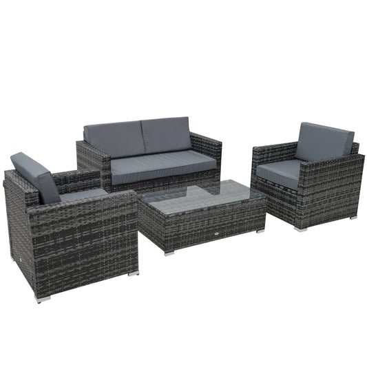Photo of Outsunny 4 Pieces Wicker Steel Rattan Sofa Set Garden Chair Seat Furniture Patio Grey in Grey colour on a white background