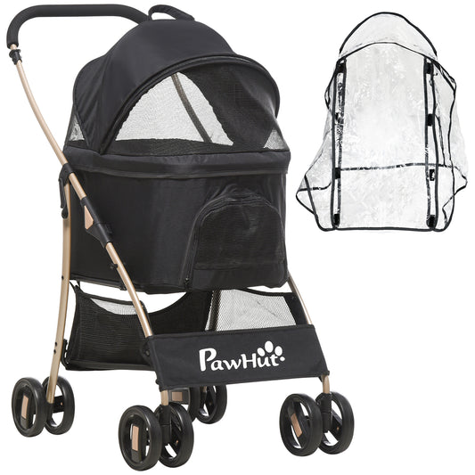 Photo of PawHut Detachable Pet Stroller with Rain Cover, 3 In 1 Cat Dog Pushchair, Foldable Carrying Bag w/ Universal Wheels, Brake, Canopy, Basket, Storage Bag for Small and Tiny Dogs - Black in Black colour on a white background