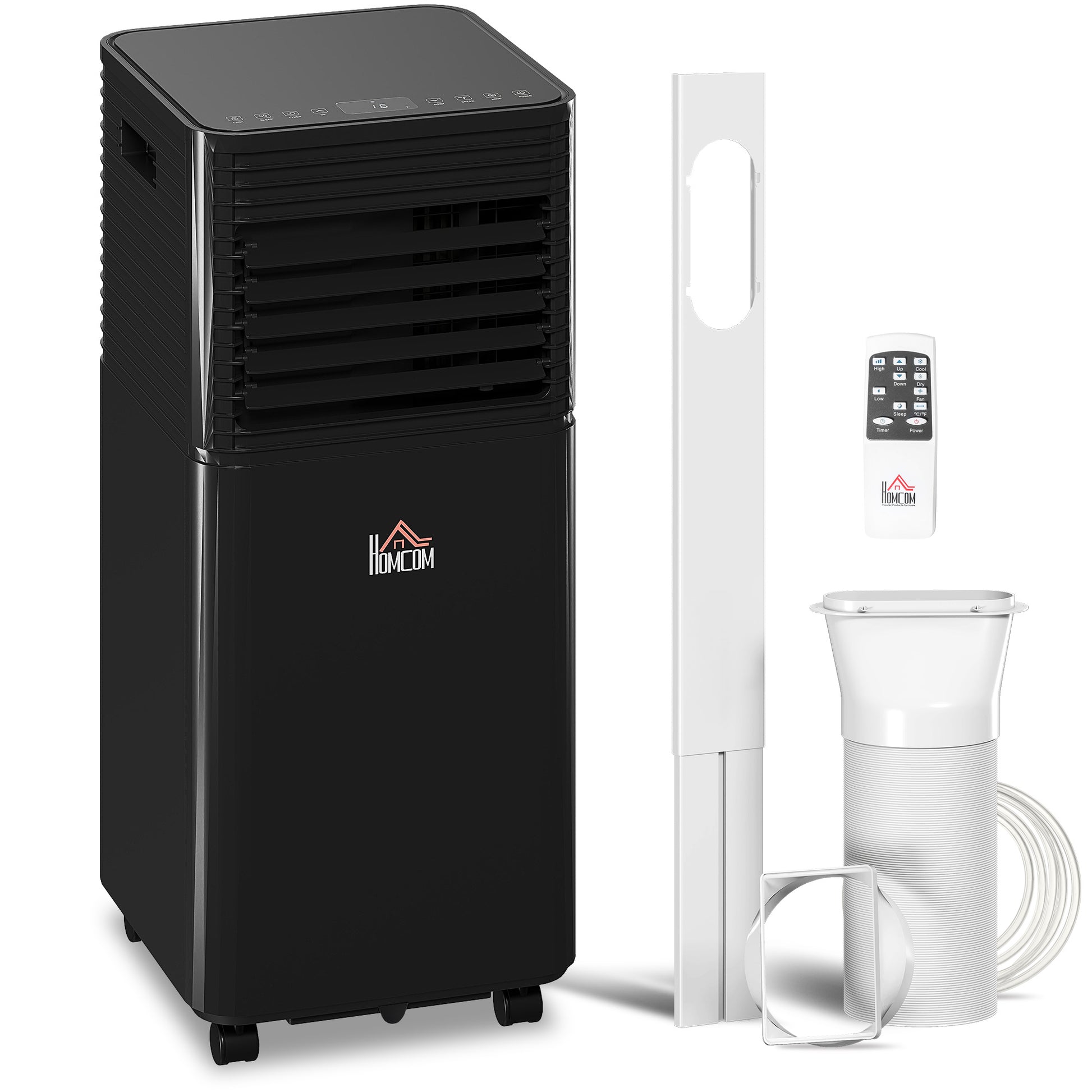 Photo of HOMCOM 8000 BTU 4-In-1 Portable Air Conditioner Unit Cooling Dehumidifying Ventilating  for Room up to 27m², with Fan, Remote, 24H Timer, Window Mount Kit, R290, A Energy Efficiency in Efficiency colour on a white background