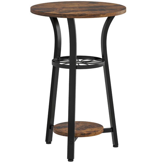 Photo of HOMCOM Small Round Side Table with 3 Storage Shelves - Rustic Brown in Brown colour on a white background
