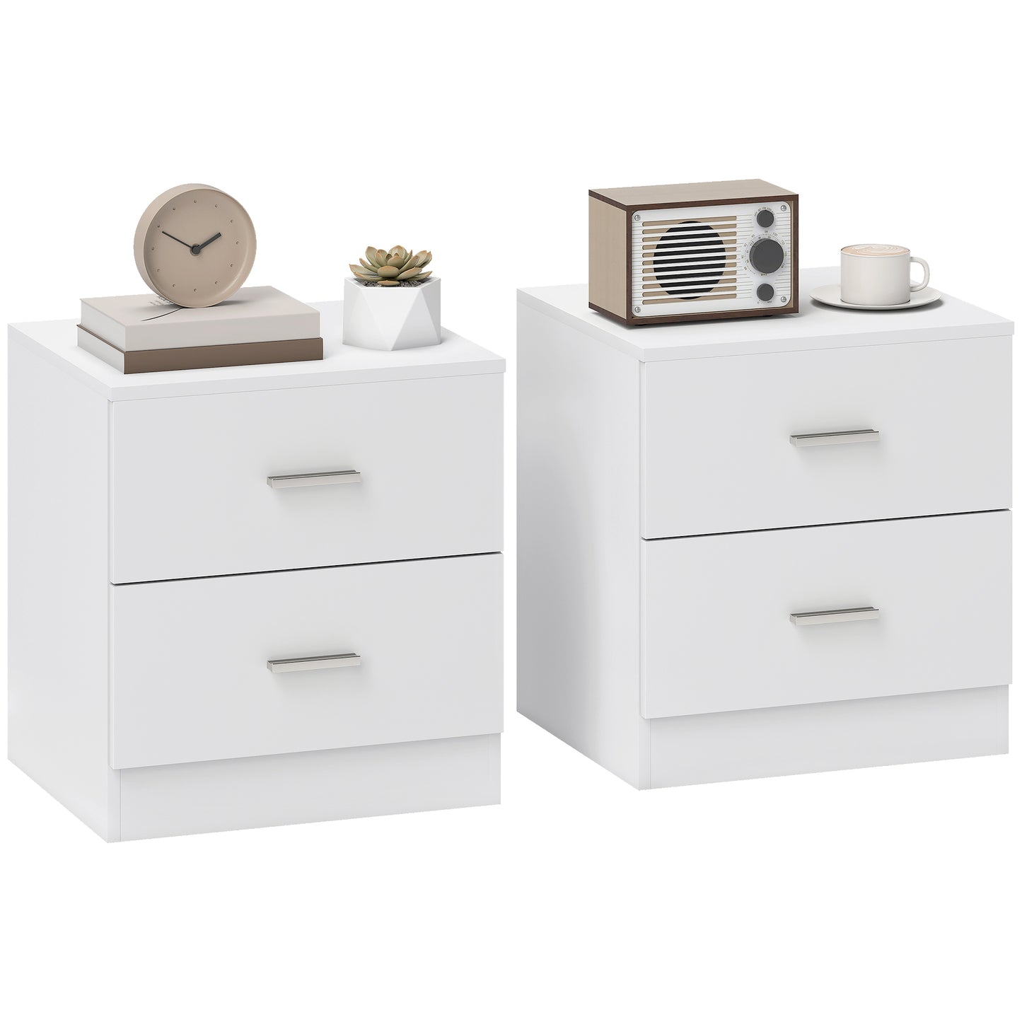 Photo of HOMCOM Set of 2 Modern Nightstands, Bedside Tables with 2 Storage Drawers, Accent End Table for Bedroom and Living Room, White in White colour on a white background