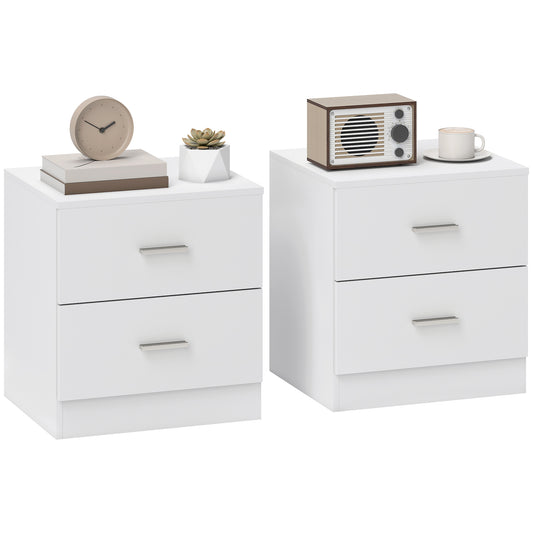 Photo of HOMCOM Set of 2 Modern Nightstands, Bedside Tables with 2 Storage Drawers, Accent End Table for Bedroom and Living Room, White in White colour on a white background