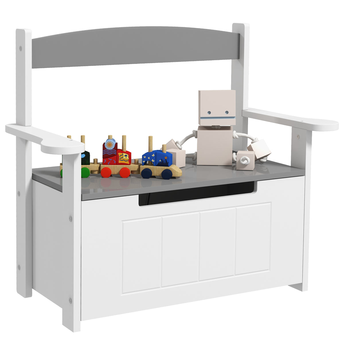 Photo of AIYAPLAY 2-in-1 Toy Box for Kids with Lid for Bedroom, Nursery, Playroom, Grey in Grey colour on a white background