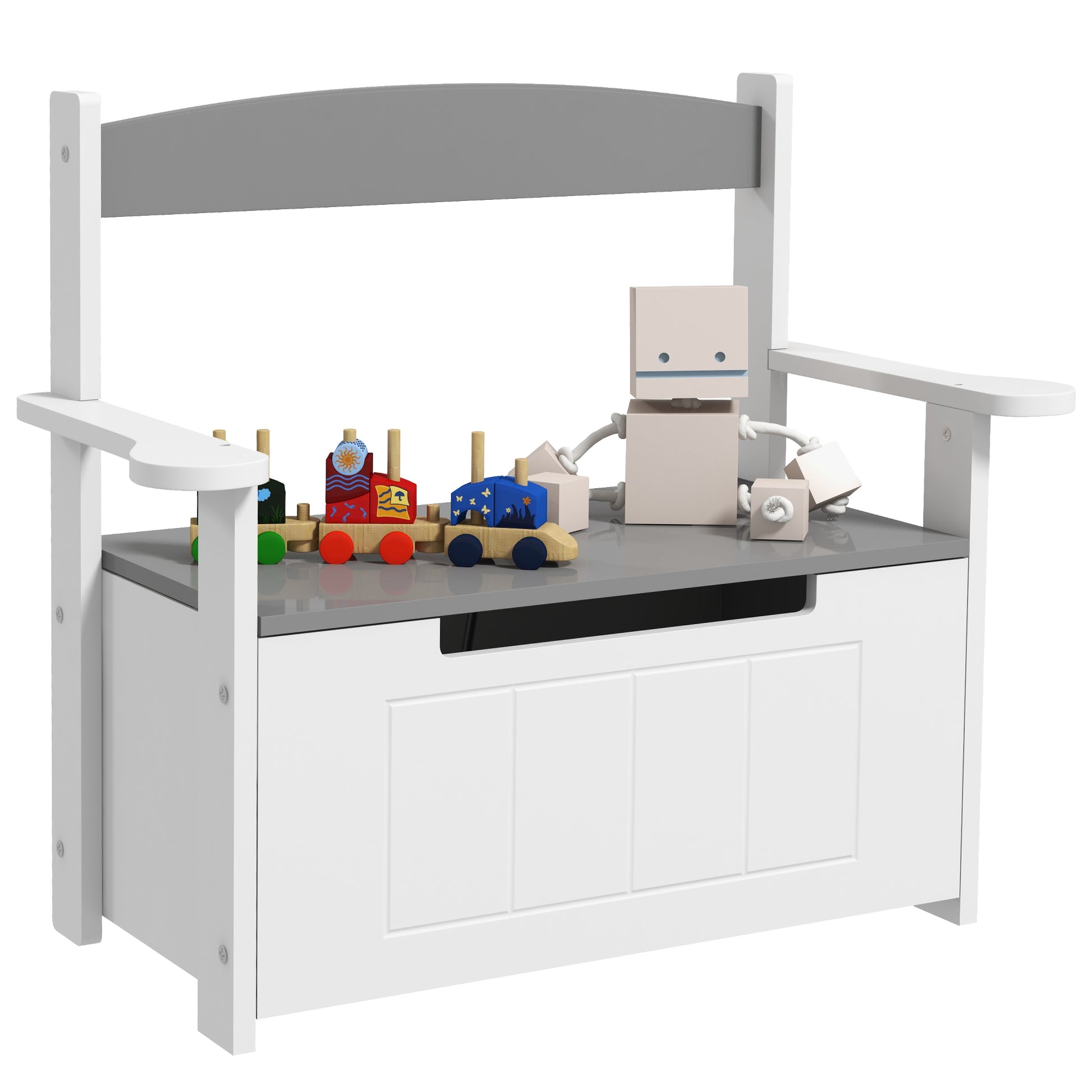 Photo of AIYAPLAY 2-in-1 Toy Box for Kids with Lid for Bedroom, Nursery, Playroom, Grey in Grey colour on a white background