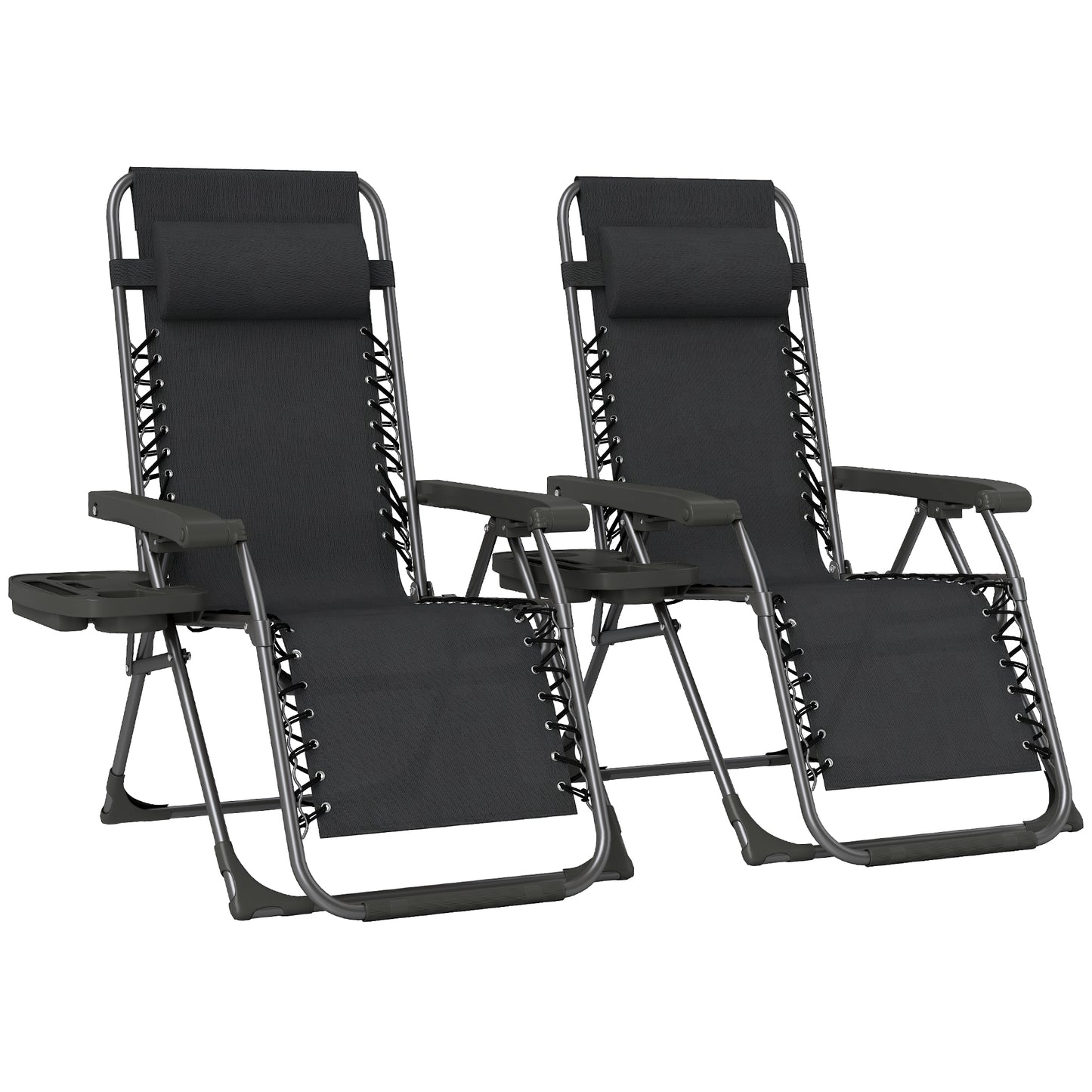 Photo of Outsunny Zero Gravity Chairs Set of 2, Folding Sunloungers Reclining Garden Chairs with Cup Holder, Headrest, Black in Black colour on a white background