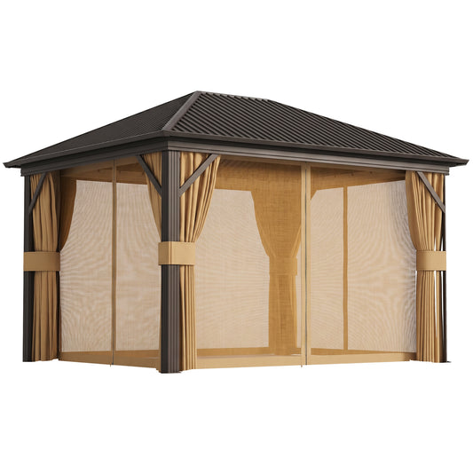 Photo of Outsunny 3.6 x 3 m Aluminium Hardtop Gazebo, with Accessories - Brown in Brown colour on a white background