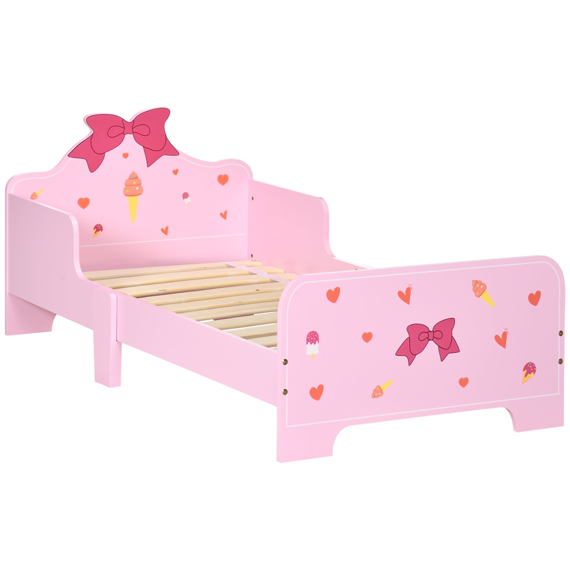 Photo of ZONEKIZ Princess-Themed Kids Toddler Bed w/ Cute Patterns, Safety Rails, for Ages 3-6 Years - Pink in Pink colour on a white background