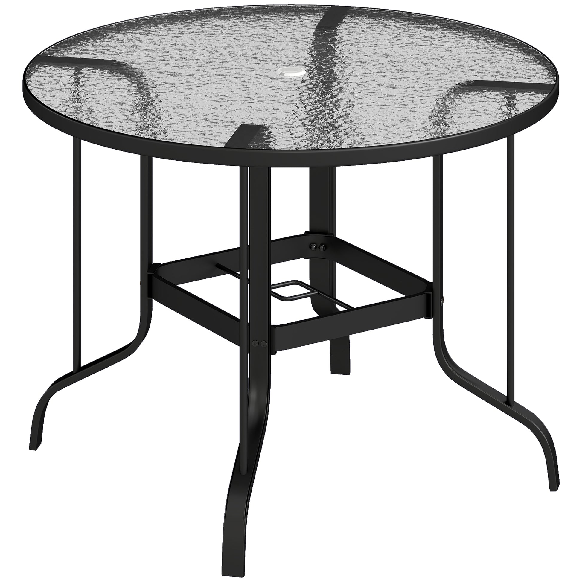 Photo of Outsunny Tempered Glass Top Round Outdoor Dining Table with Parasol Hole, 96.5 x 96.5 x 71 cm in cm colour on a white background