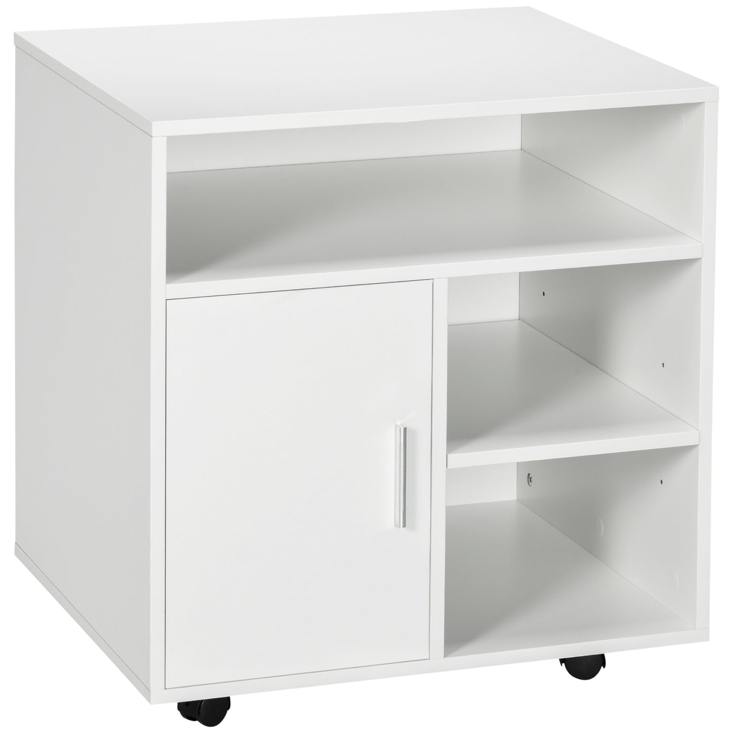 Photo of HOMCOM Multi-Storage Printer Stand Unit Office Desk Side Mobile Storage w/ Wheels Modern Style 60L x 50W x 65.5H cm - White in White colour on a white background