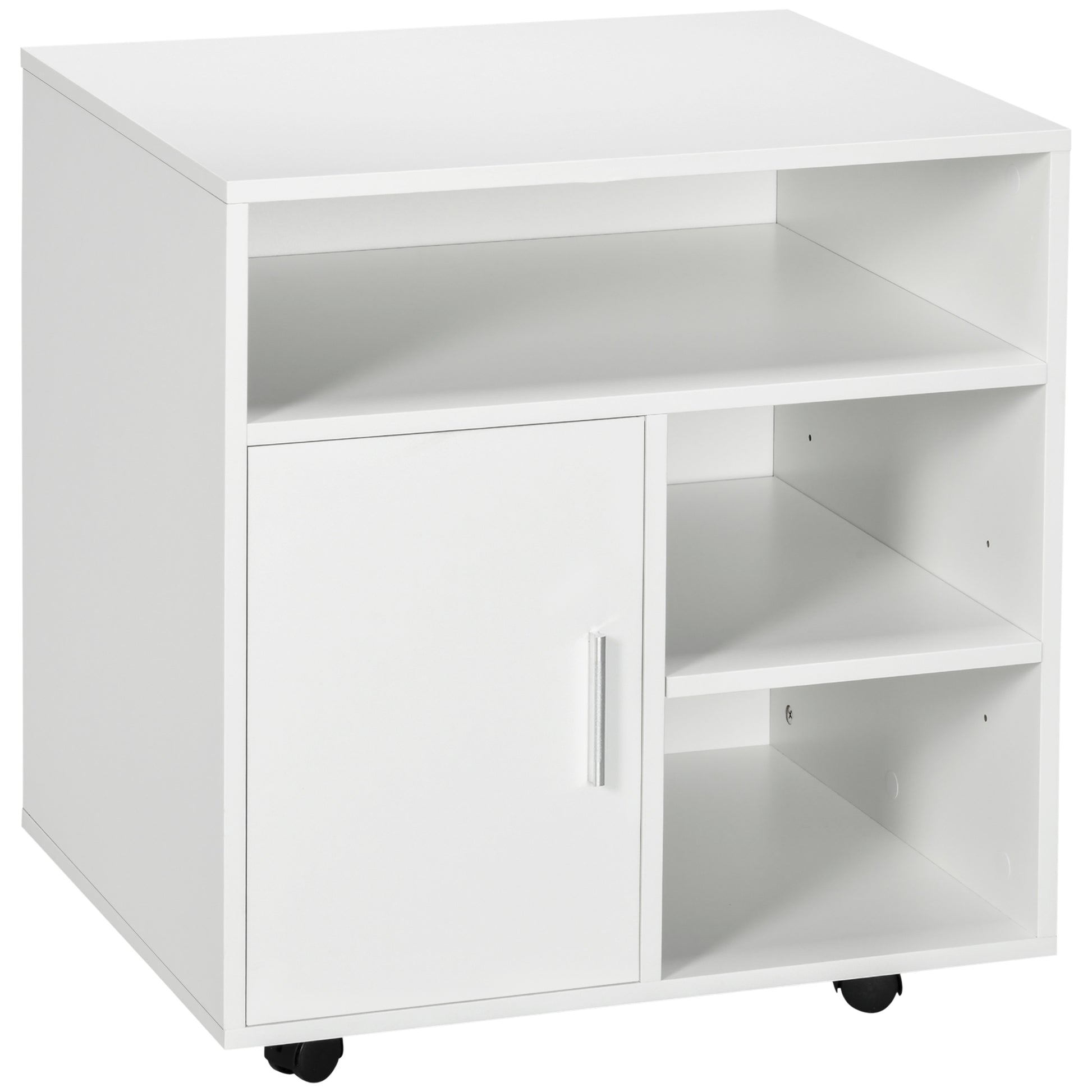 Photo of HOMCOM Multi-Storage Printer Stand Unit Office Desk Side Mobile Storage w/ Wheels Modern Style 60L x 50W x 65.5H cm - White in White colour on a white background