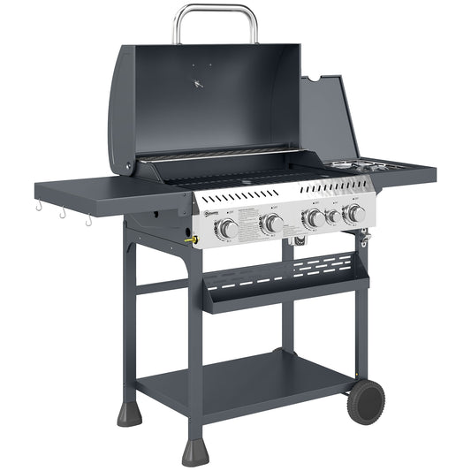 Photo of Outsunny Five-Burner Steel Gas Grill, with Thermometer - Black in Black colour on a white background