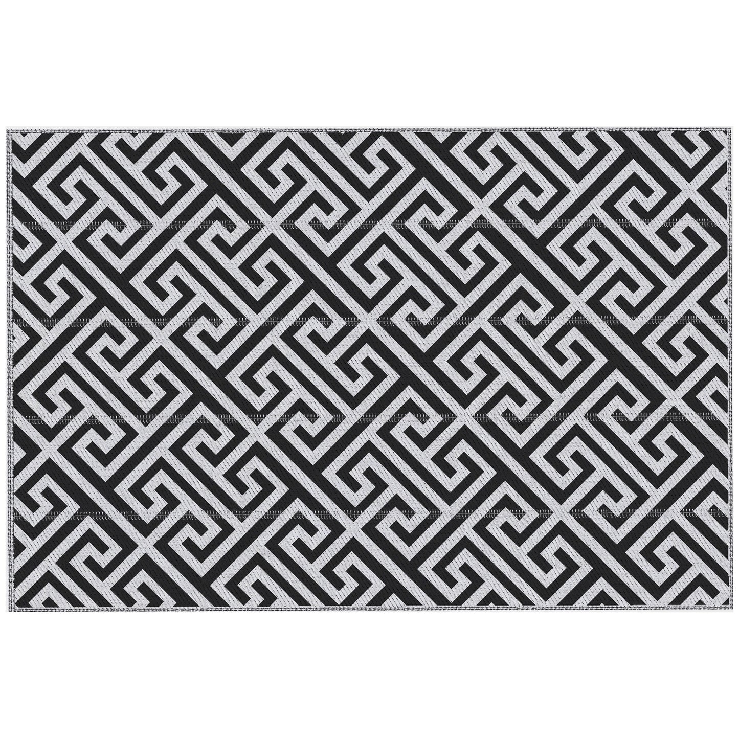 Photo of Outsunny 182 x 274 cm(6x9ft) Outdoor Rug Reversible Mat Plastic Straw Rug Portable RV Camping Mat for Garden Deck Picnic Indoor, Black & White in White colour on a white background
