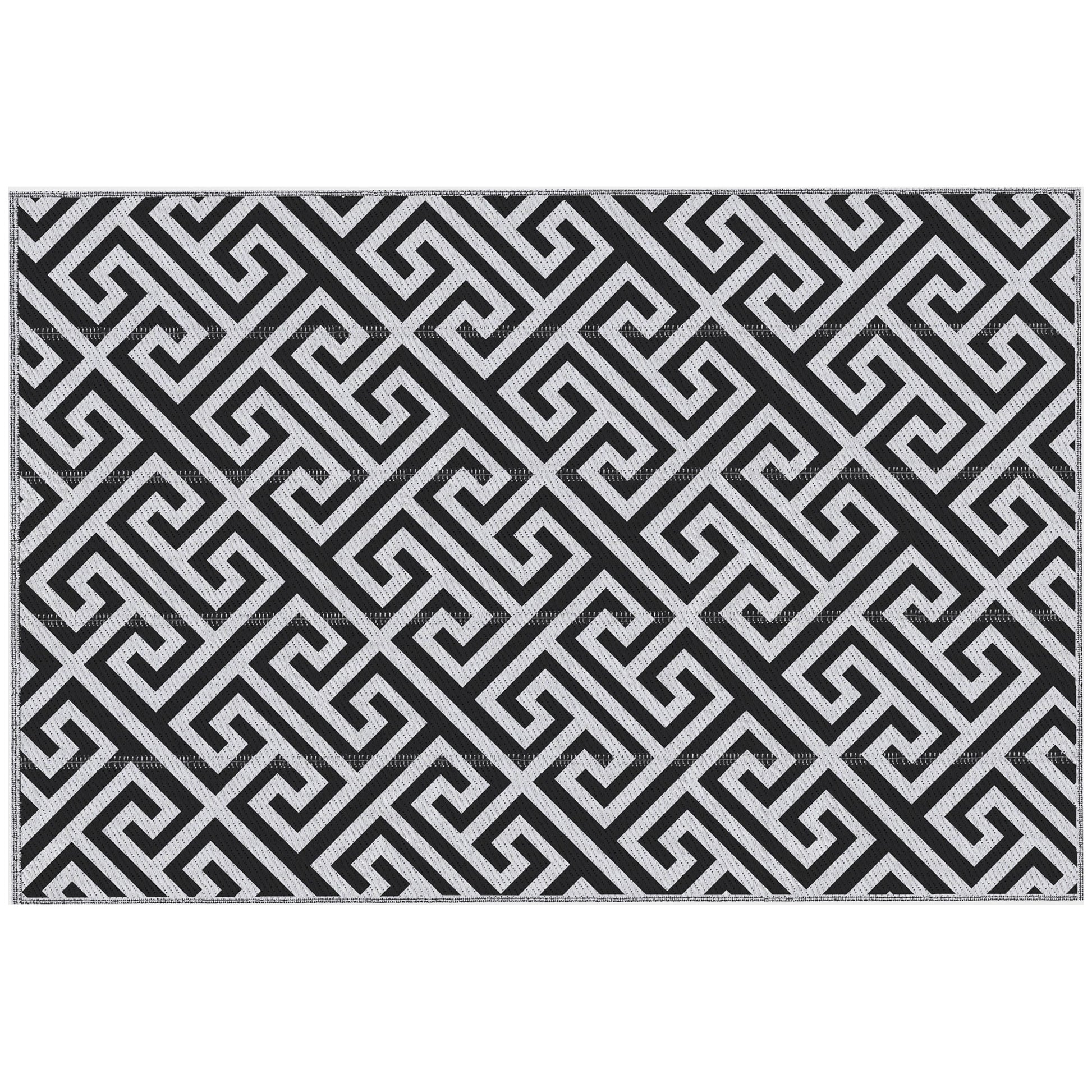 Photo of Outsunny 182 x 274 cm(6x9ft) Outdoor Rug Reversible Mat Plastic Straw Rug Portable RV Camping Mat for Garden Deck Picnic Indoor, Black & White in White colour on a white background