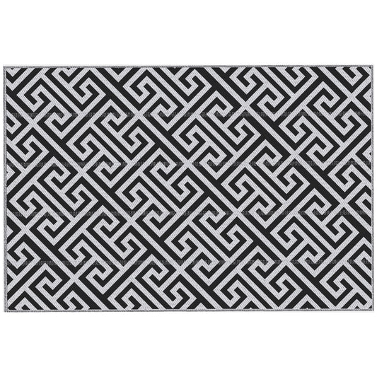 Photo of Outsunny 182 x 274 cm(6x9ft) Outdoor Rug Reversible Mat Plastic Straw Rug Portable RV Camping Mat for Garden Deck Picnic Indoor, Black & White in White colour on a white background