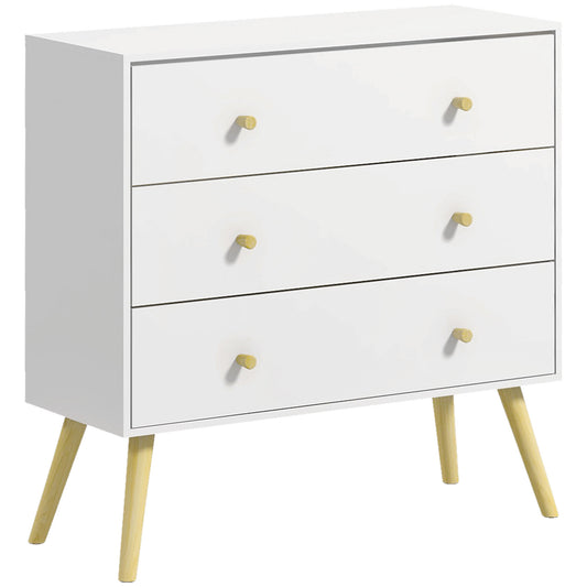 Photo of HOMCOM Chest of Drawers, 3-Drawer Storage Organiser Unit with Wood Legs for Bedroom, Living Room, White in White colour on a white background
