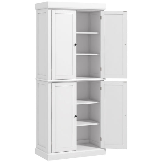 Photo of HOMCOM Freestanding Kitchen Cupboard with 4 Doors, Storage Cabinet with 6-Tier Shelving and 4 Adjustable Shelves, White in White colour on a white background