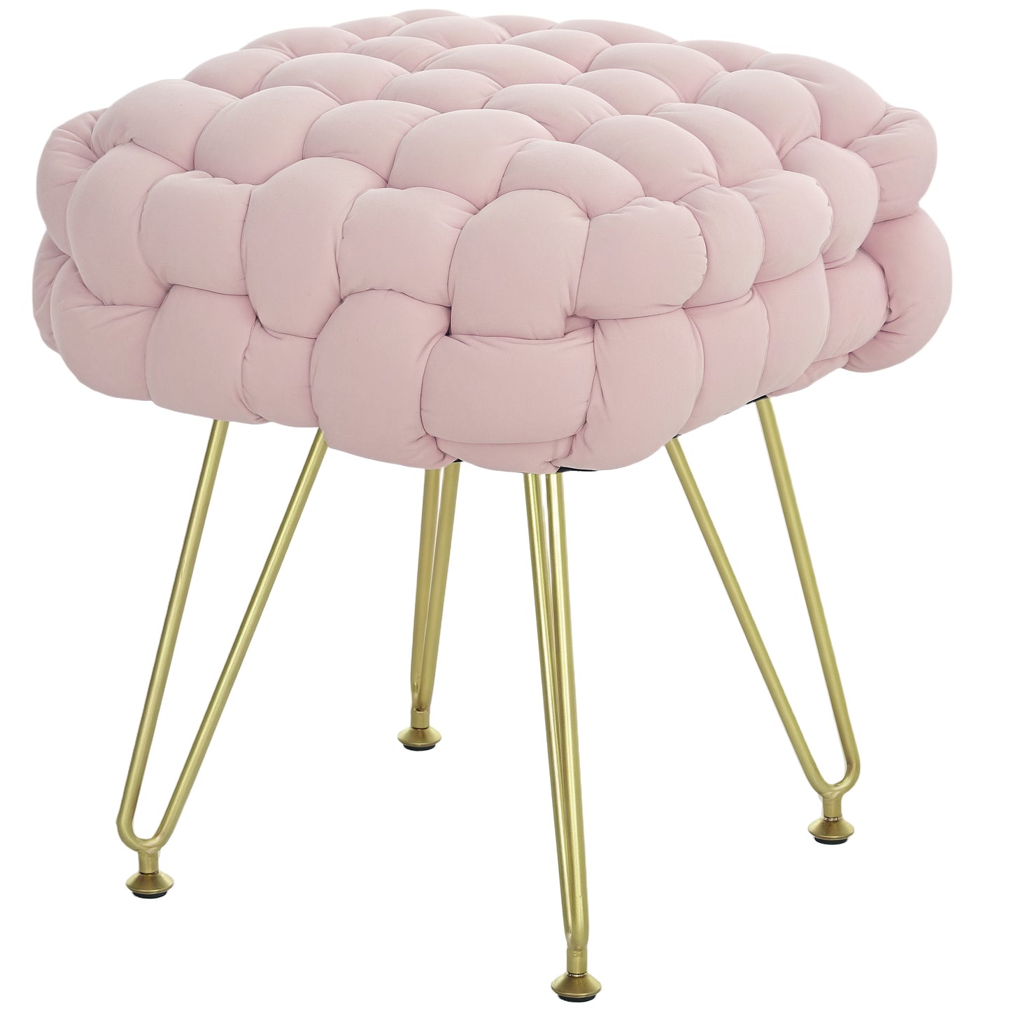Photo of HOMCOM Velvet-Feel Bold Woven Footstool - Pink in Pink colour on a white background