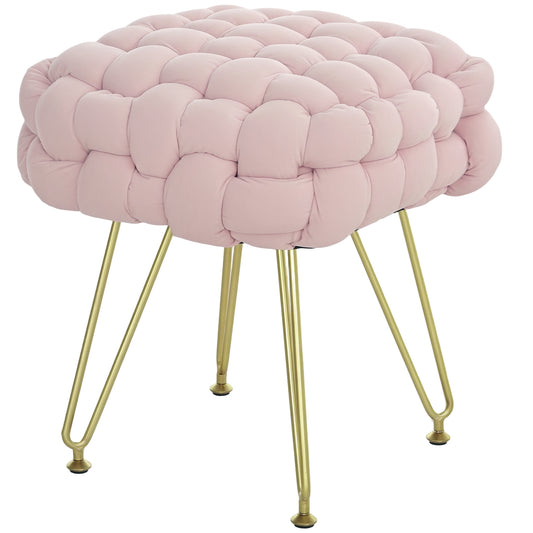 Photo of HOMCOM Velvet-Feel Bold Woven Footstool - Pink in Pink colour on a white background
