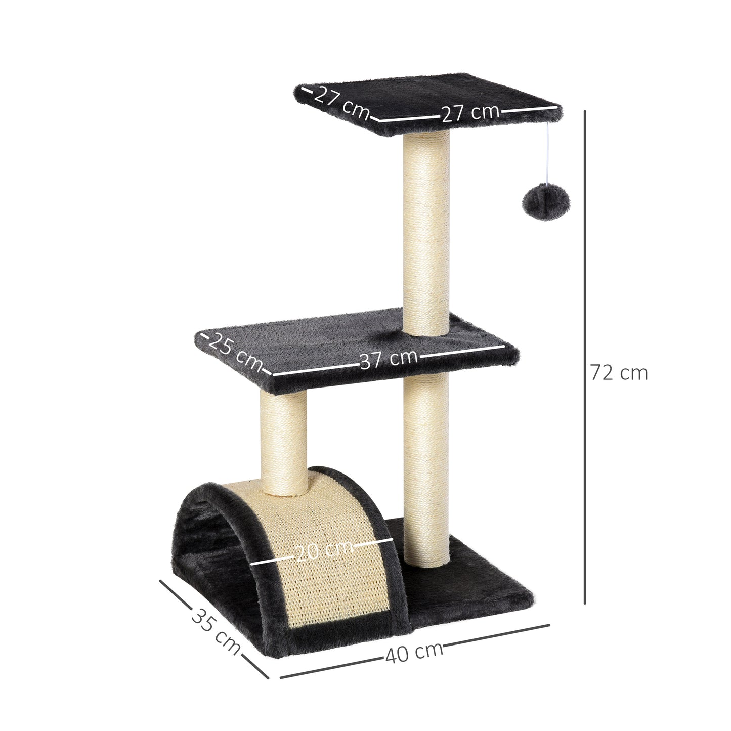 PawHut 72cm Cat Tree with Scratching Post, Pad for Indoor Cats - Smoky Grey