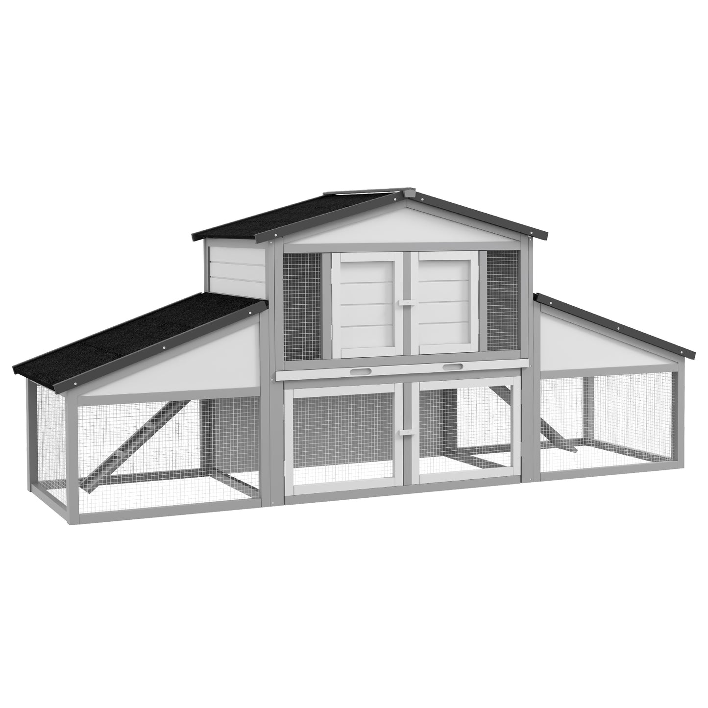 Photo of PawHut Large Rabbit Hutch with Run, Outdoor Bunny Cage, with Tray, Ramp - Light Grey in Grey colour on a white background