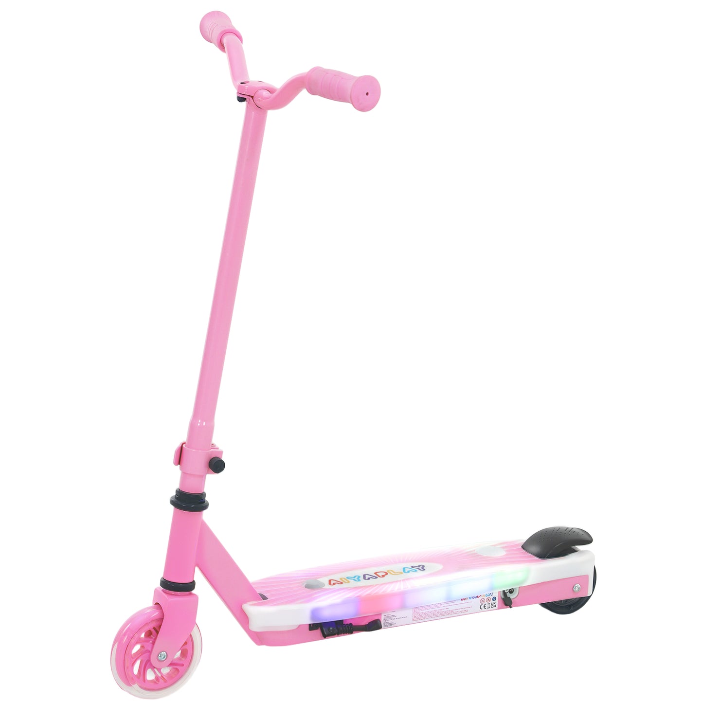Photo of AIYAPLAY Electric Scooter for Kids Aged 4-7 Years, with Flashing LED Lights, Rear Auxiliary Wheels, Pink in Pink colour on a white background