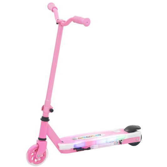 Photo of AIYAPLAY Electric Scooter for Kids Aged 4-7 Years, with Flashing LED Lights, Rear Auxiliary Wheels, Pink in Pink colour on a white background