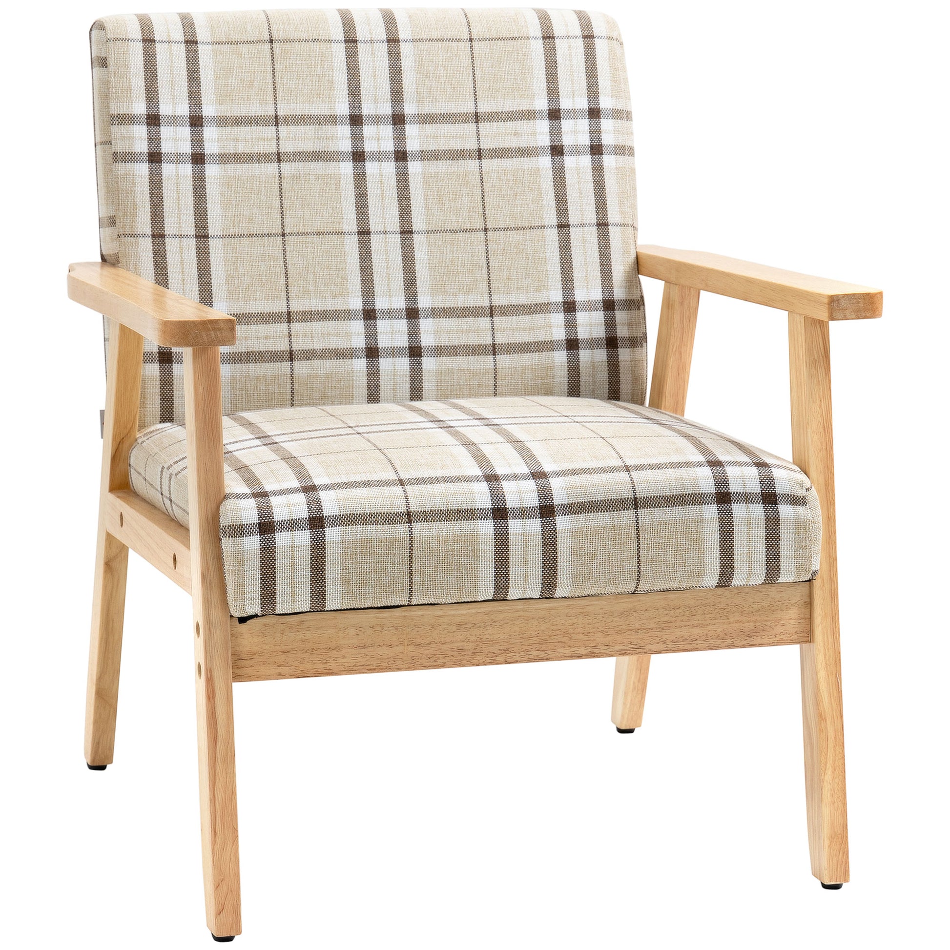 Photo of HOMCOM Modern One Seater Sofa for Living Room, Linen Fabric Small Couch with Rubber Wood Frame, Armrests, Lattice Pattern, Upholstered Armchair, Beige in Beige colour on a white background