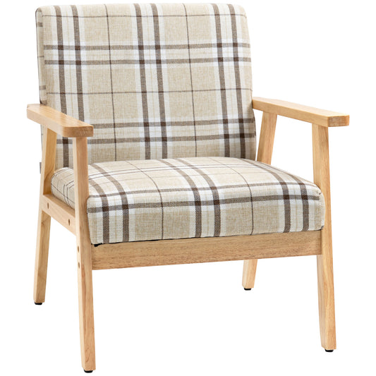 Photo of HOMCOM Modern One Seater Sofa for Living Room, Linen Fabric Small Couch with Rubber Wood Frame, Armrests, Lattice Pattern, Upholstered Armchair, Beige in Beige colour on a white background