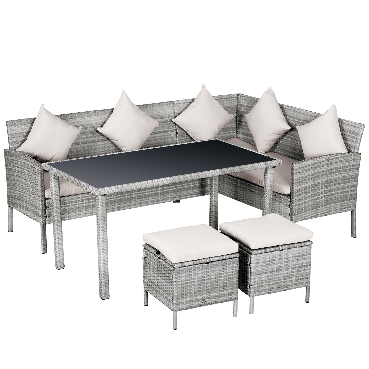 Photo of Outsunny 6-Seater Rattan Dining Set Sofa Table Footstool Outdoor w/ Cushion Garden Furniture in Furniture colour on a white background