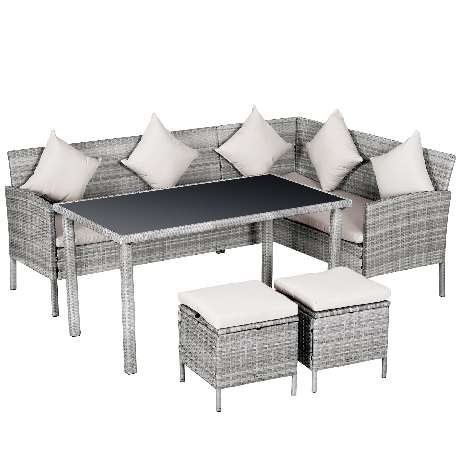 Photo of Outsunny 6-Seater Rattan Dining Set Sofa Table Footstool Outdoor w/ Cushion Garden Furniture in Furniture colour on a white background