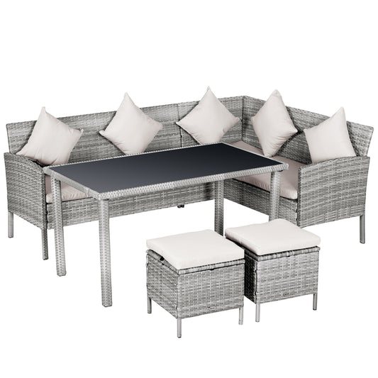 Photo of Outsunny 6-Seater Rattan Dining Set Sofa Table Footstool Outdoor w/ Cushion Garden Furniture in Furniture colour on a white background
