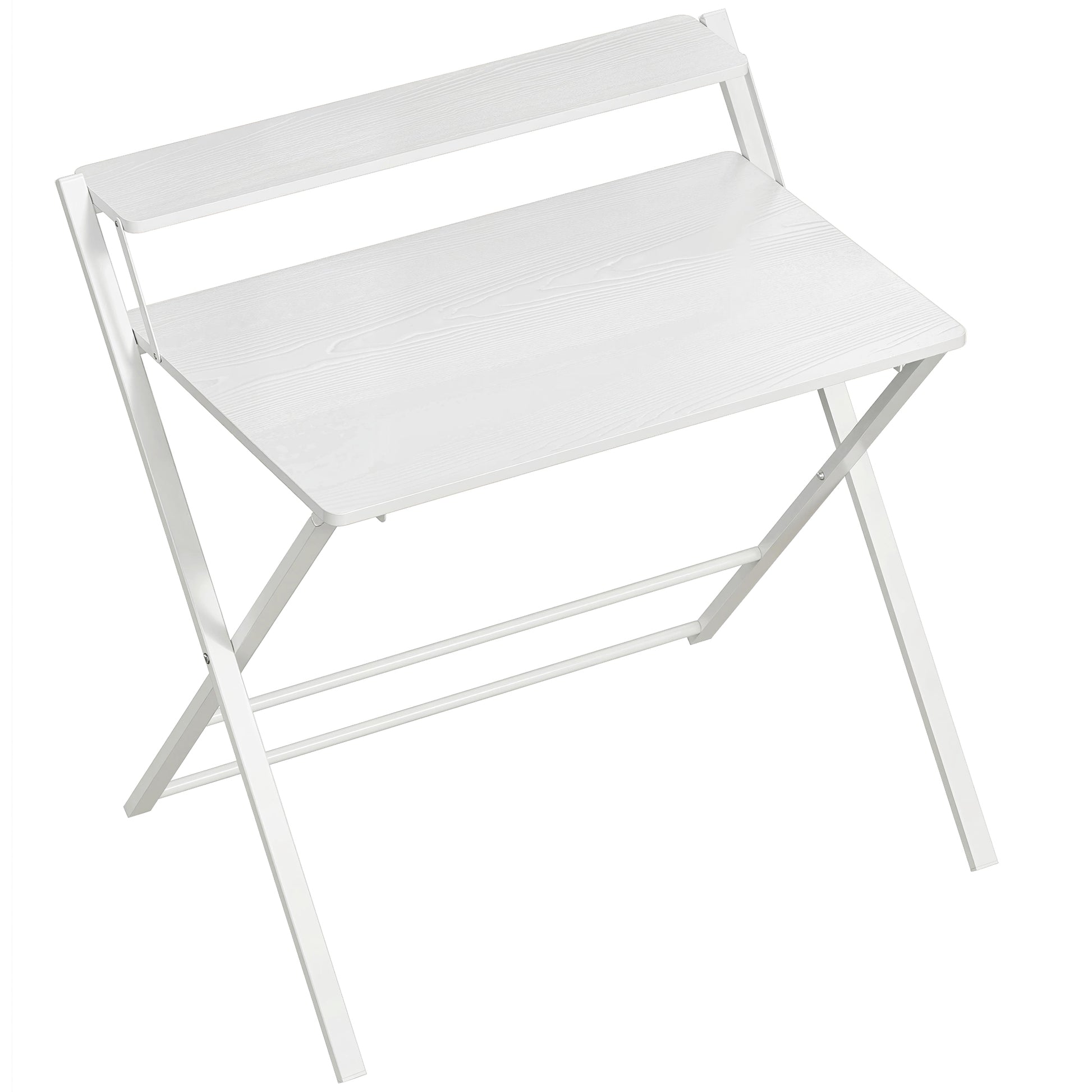 Photo of HOMCOM Compact Folding Desk for Small Spaces with Storage Shelf for Home Office, White in White colour on a white background
