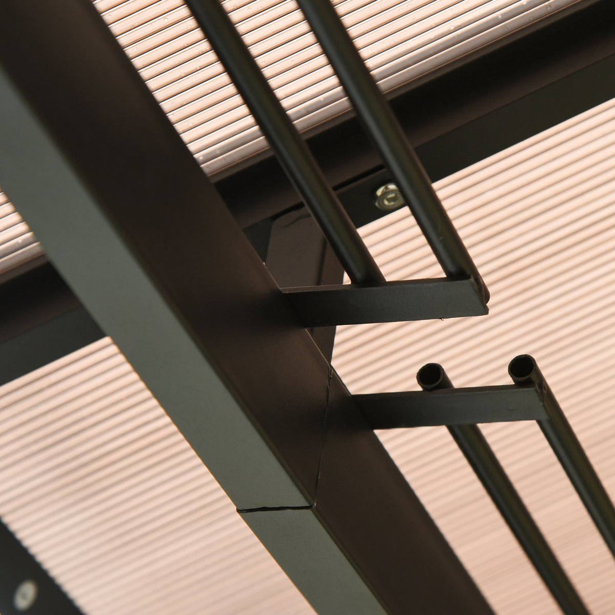 Outsunny gazebo close-up of dark frame beneath translucent roof panels