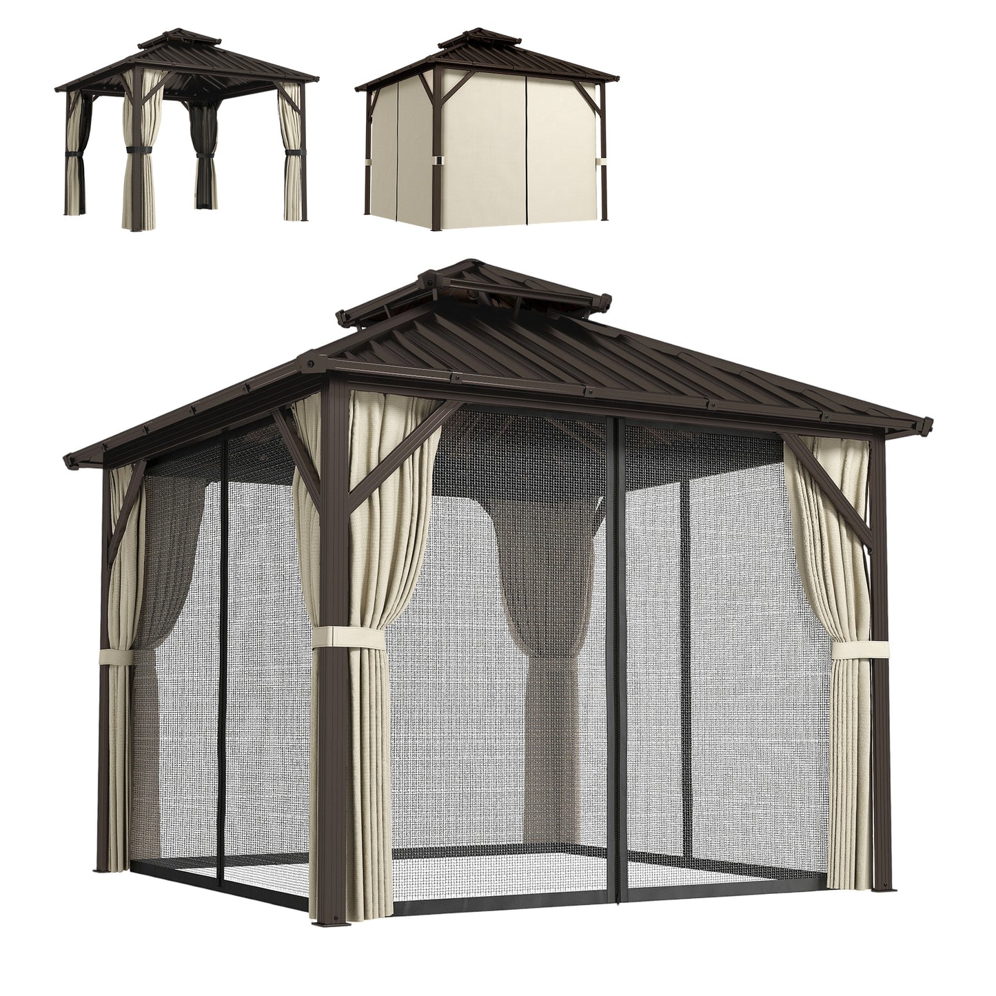 Photo of Outsunny 3x3 m Hardtop Gazebo Canopy with UPF50+ Double Galvanised Steel Roof, Aluminium Garden Gazebo Permanent Pavilion, Brown in Brown colour on a white background