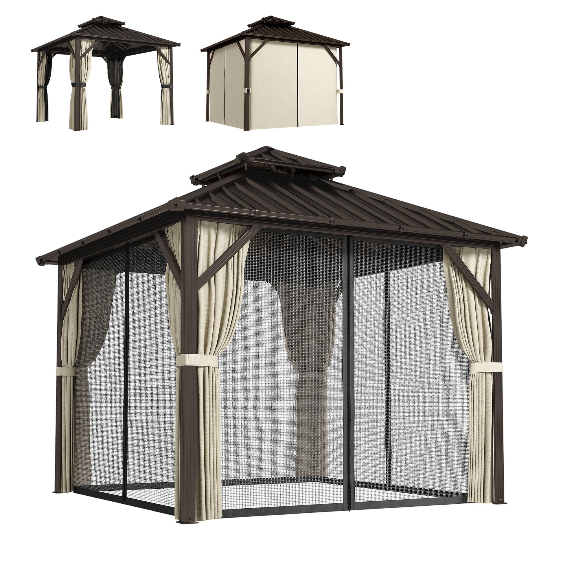 Photo of Outsunny 3x3 m Hardtop Gazebo Canopy with UPF50+ Double Galvanised Steel Roof, Aluminium Garden Gazebo Permanent Pavilion, Brown in Brown colour on a white background