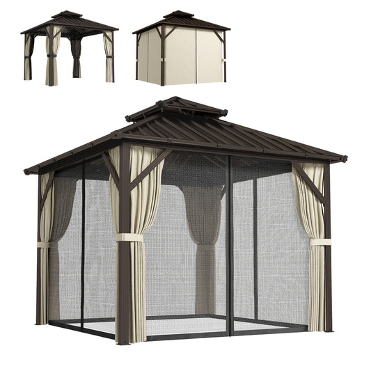 Photo of Outsunny 3x3 m Hardtop Gazebo Canopy with UPF50+ Double Galvanised Steel Roof, Aluminium Garden Gazebo Permanent Pavilion, Brown in Brown colour on a white background