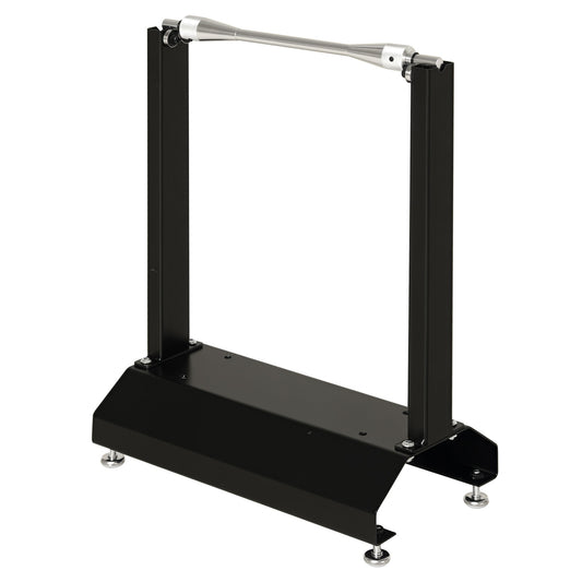 DURHAND black wheel balancing stand with twin uprights and silver adjustment rod