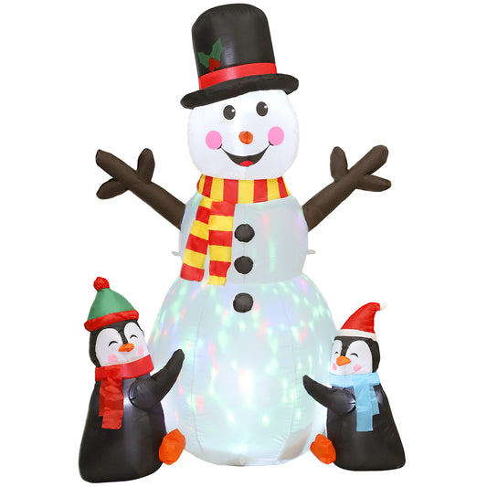 Photo of Outsunny 6FT Christmas Inflatables Snowman & Penguins with Built-in LED Lights and Flashing Projector Light, Blow Up Christmas Inflatable Decoration for Indoor Outdoor Decor, Garden in Garden colour on a white background