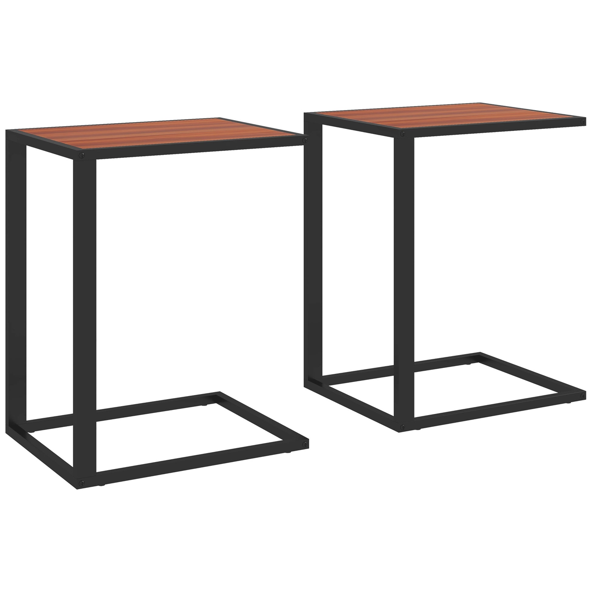 Photo of HOMCOM C-Shaped Side Table, Sofa End Table with Metal Frame, Accent Couch Table for Living room, Bedroom, Set of 2, Walnut and Black in Black colour on a white background