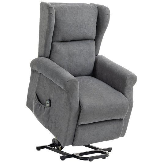 Photo of HOMCOM Power Lift Recliner Armchair, Electric Lift Chair for Elderly, Fabric Riser and Reclining Chair with Remote Control, Side Pockets, Extended Footrest, for Living Room, Charcoal Grey in Grey colour on a white background