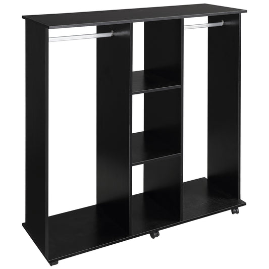 Photo of HOMCOM Open Wardrobe Double Mobile Storage Shelves Organizer W/6 Wheels-Black in Wheels-Black colour on a white background
