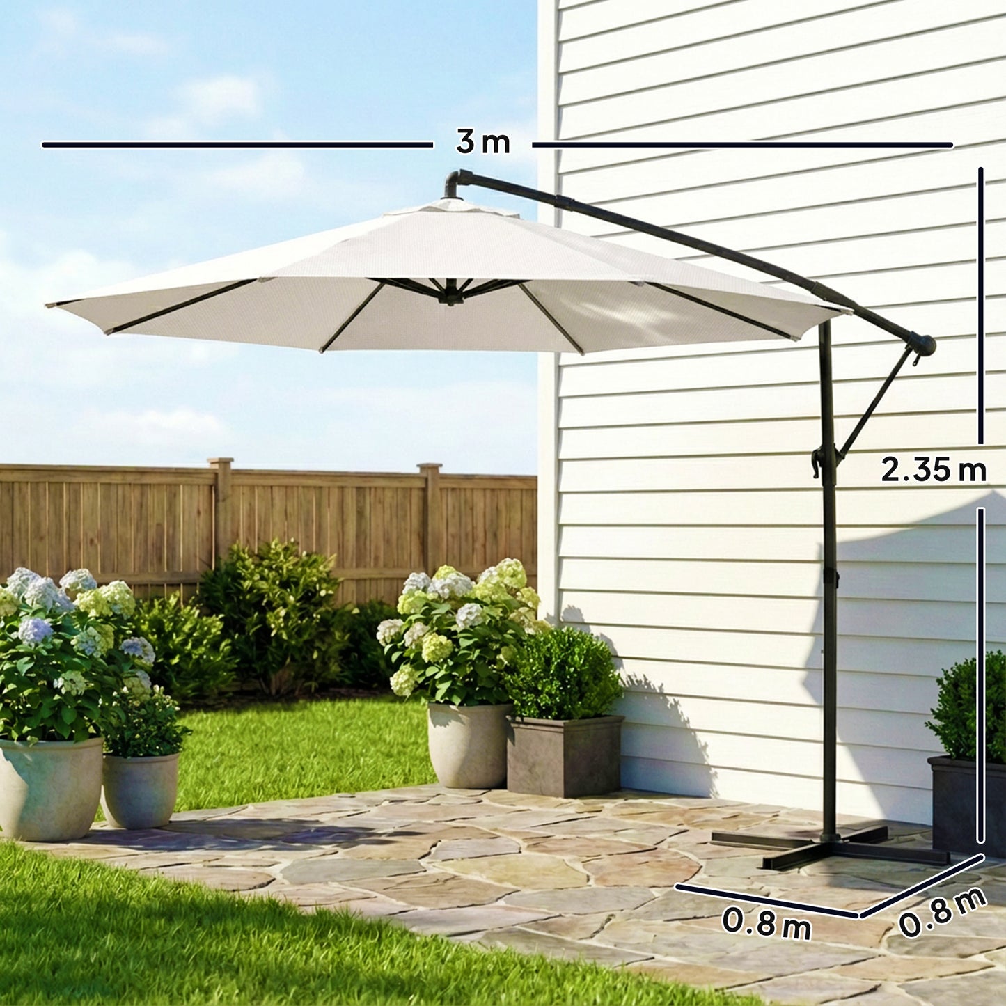 Outsunny 3 m Garden Cantilever Parasol with Cover, Round Overhanging Umbrella with 360° Rotation, Tilt, Cream White
