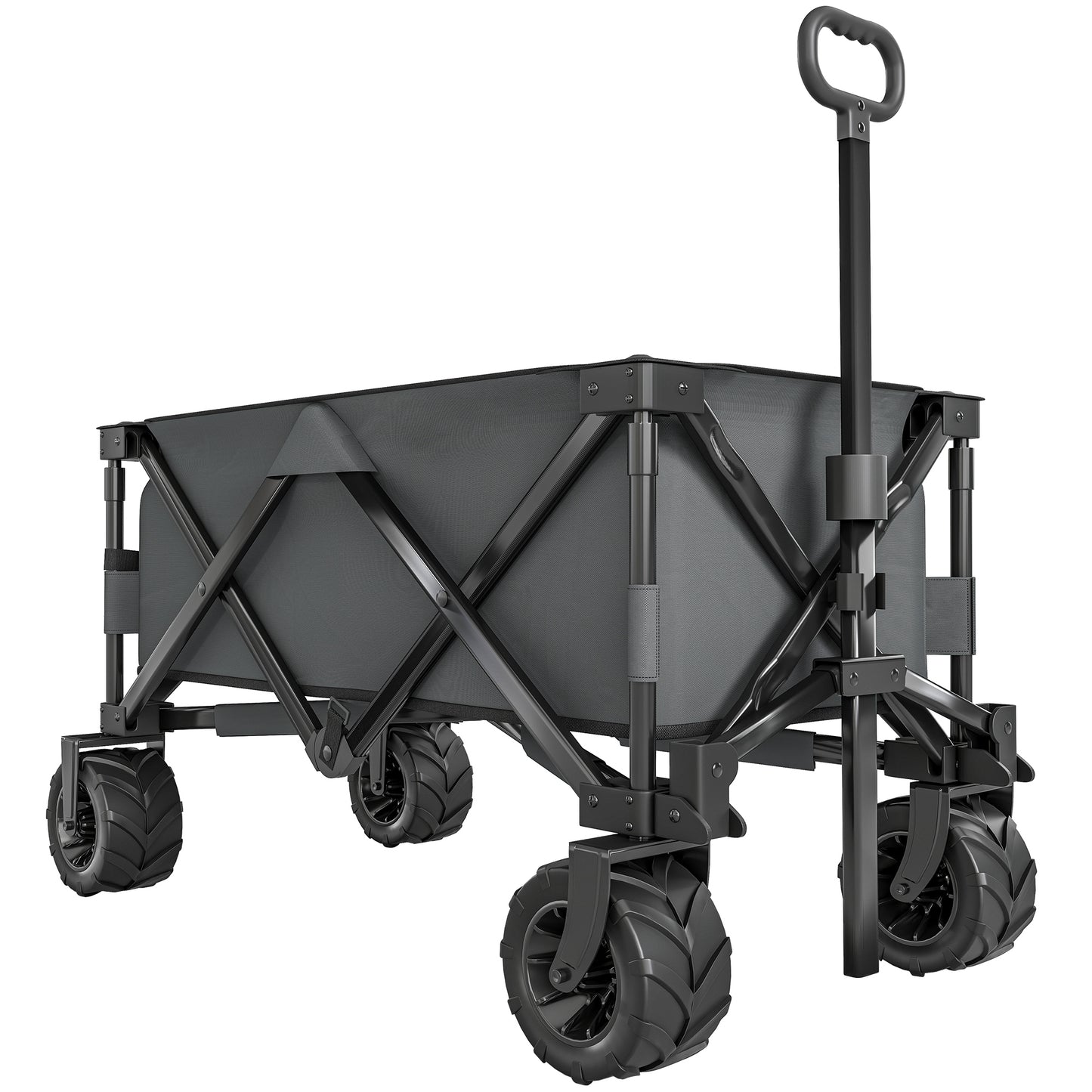 Photo of Outsunny Outdoor Pull Along Cart Folding Cargo Wagon Trailer Trolley for Beach Garden with Handle, Anti-Slip Wheel - Dark Grey in Grey colour on a white background