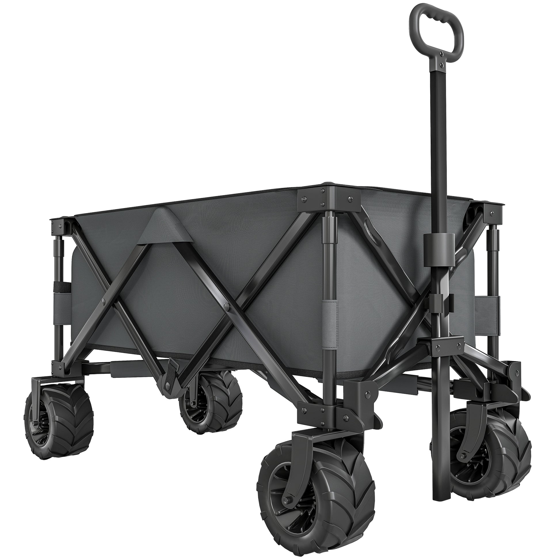 Photo of Outsunny Outdoor Pull Along Cart Folding Cargo Wagon Trailer Trolley for Beach Garden with Handle, Anti-Slip Wheel - Dark Grey in Grey colour on a white background