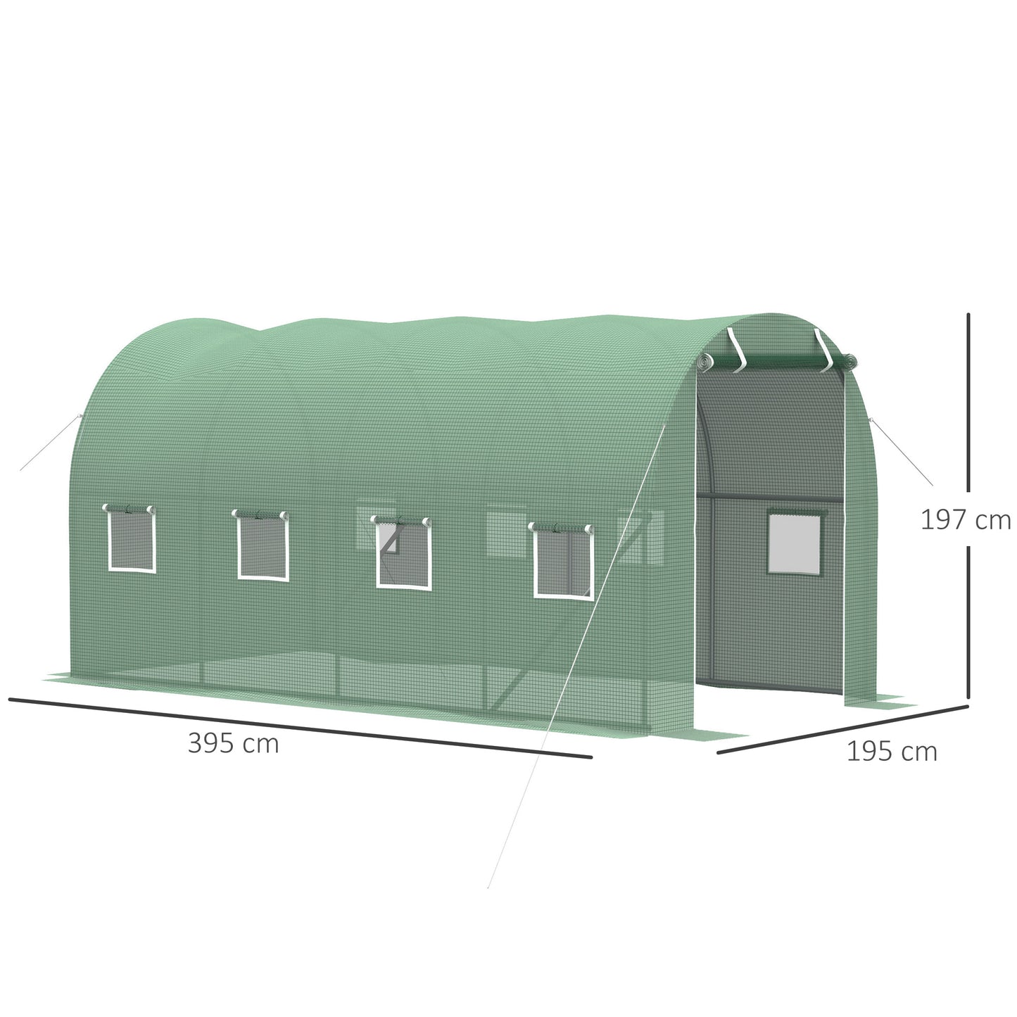 Outsunny Walk-in Polytunnel Greenhouse, Outdoor Garden Tunnel Greenhouse Tent with Zipped Roll-Up Door and 8 Mesh Windows, 4 x 2M