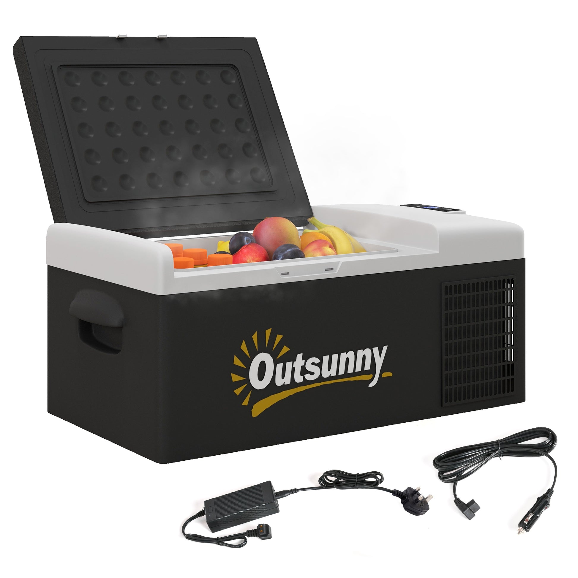 Photo of Outsunny 16L Portable Car Fridge, -20°C to 10°C Adjustable Temperature - Black/Grey in Black/Grey colour on a white background