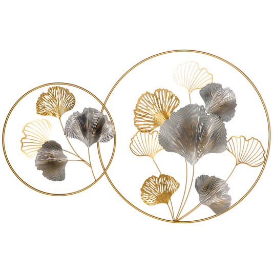 Photo of HOMCOM Large Metal Wall Art, Modern Hanging Wall Sculpture with Unique Multi-leaf Design, Horizontal or Vertical Metal Hanging Decoration for Living Room Bedroom Entryway, Gold Silver in Silver colour on a white background
