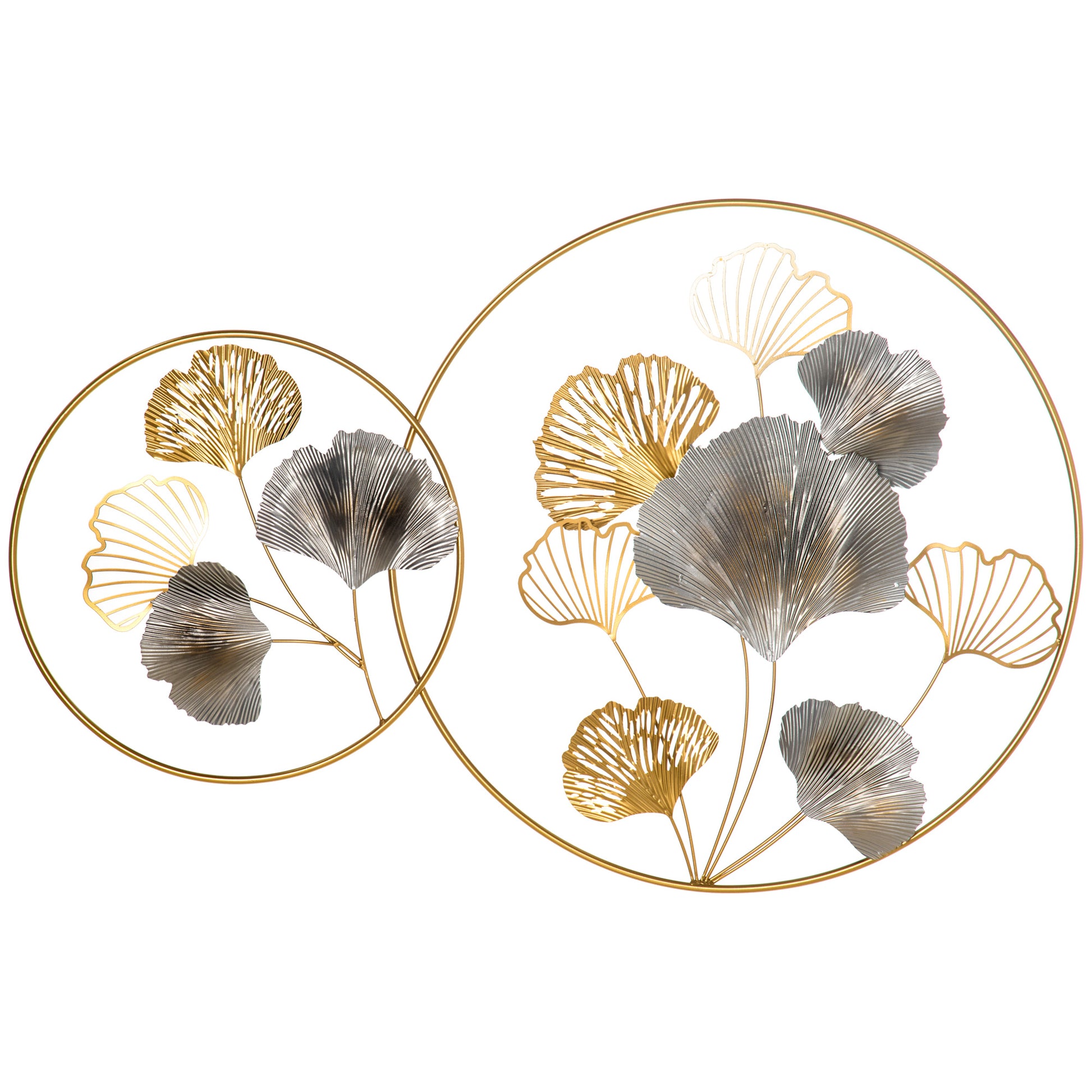 Photo of HOMCOM Large Metal Wall Art, Modern Hanging Wall Sculpture with Unique Multi-leaf Design, Horizontal or Vertical Metal Hanging Decoration for Living Room Bedroom Entryway, Gold Silver in Silver colour on a white background
